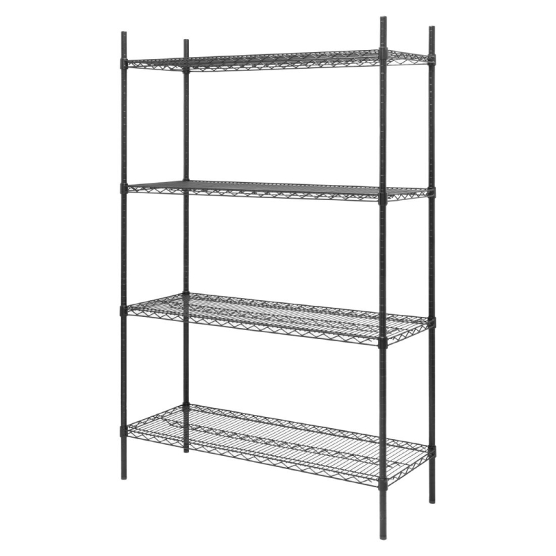 Opbergrek 4 niveaus zwarte epoxycoating Nisbets Essentials 1830x1220x460mm - Gastronoble - JE361