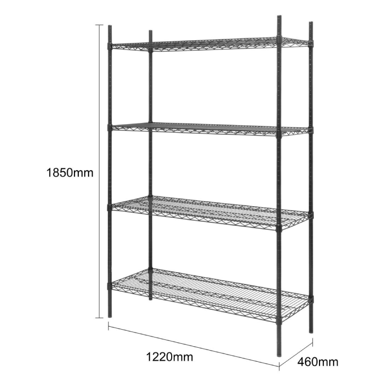 Opbergrek 4 niveaus zwarte epoxycoating Nisbets Essentials 1830x1220x460mm - Gastronoble - JE361