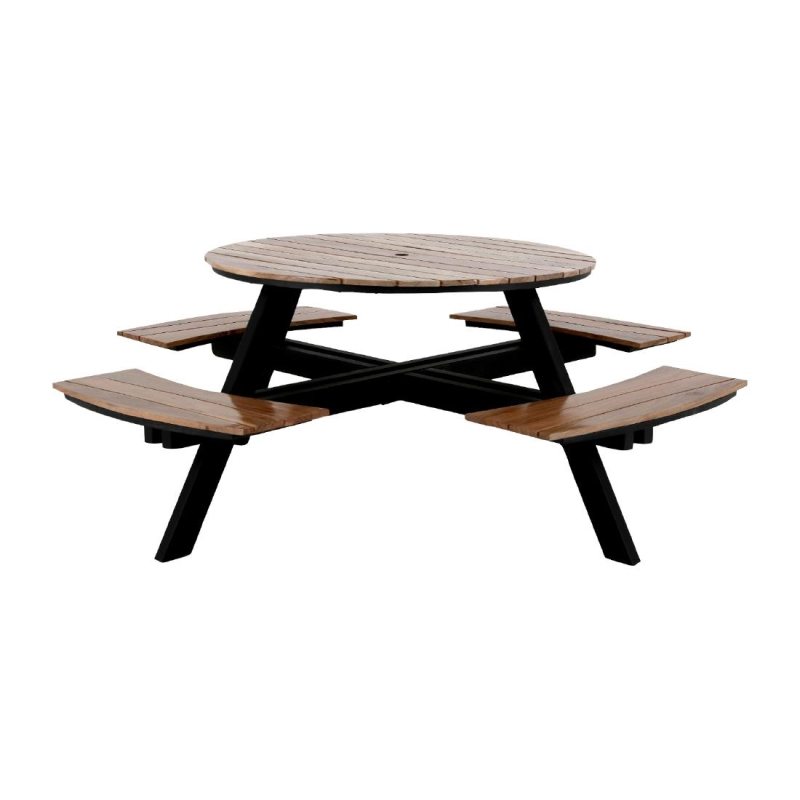Ensemble picknicktafel rond Acacia met banken Bolero - Gastronoble - JE892