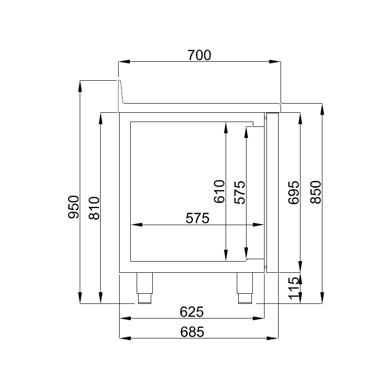 700 table r&eacute;frig&eacute;r&eacute;e bord relev&eacute; 4 portes monoblock energy line - Combisteel - 7489.5410