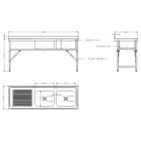 600 bloc-&eacute;vier &eacute;tag&egrave;re pliante 1800 2r - Combisteel - 7490.0280