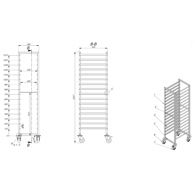 Chariots d&eacute;brassage 1/1gn 16x - Combisteel - 7819.0010