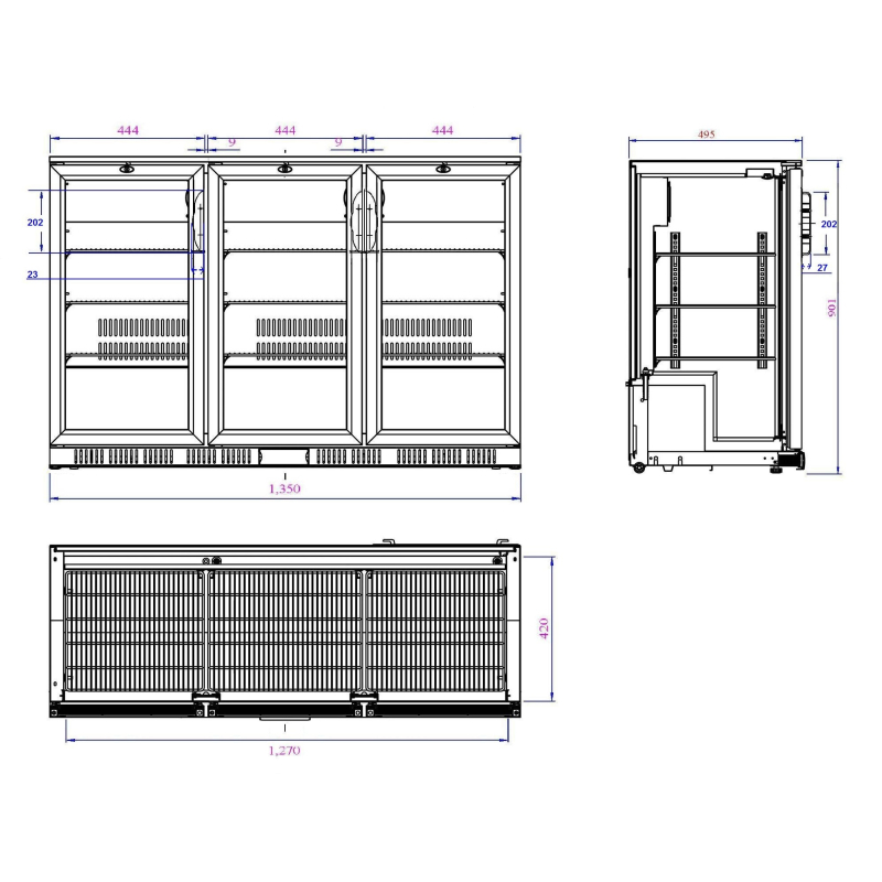 Arri&egrave;re bar r&eacute;frig&eacute;r&eacute;e noir 3 portes - Combisteel - 7527.0015