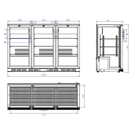 Arri&egrave;re bar r&eacute;frig&eacute;r&eacute;e noir 3 portes - Combisteel - 7527.0015