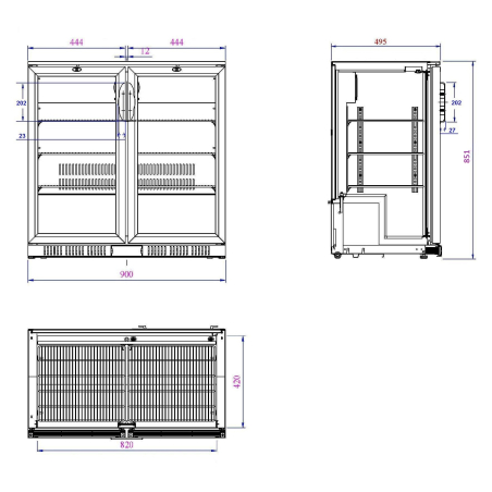 Arri&egrave;re bar r&eacute;frig&eacute;r&eacute;e noir 2 portes - Combisteel - 7527.0035