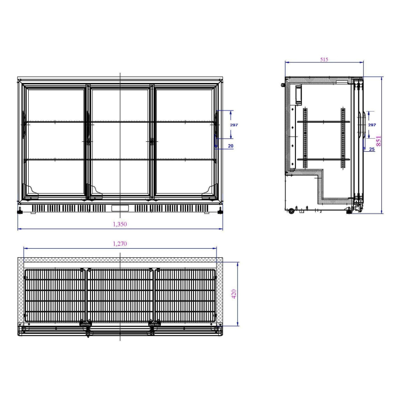 Arri&egrave;re bar r&eacute;frig&eacute;r&eacute;e noir 3 portes coulisst - Combisteel - 7527.0050
