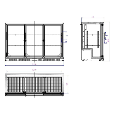 Arri&egrave;re bar r&eacute;frig&eacute;r&eacute;e noir 3 portes coulisst - Combisteel - 7527.0050