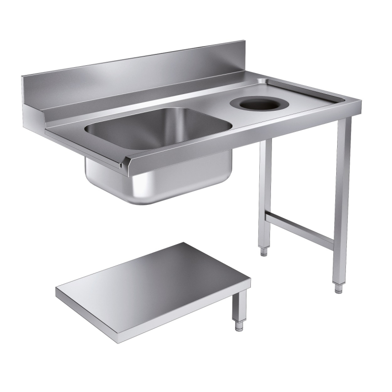 Table d'approvisionement &eacute;tag&egrave;re avec trou d&eacute;chets 1200 &agrave; droite pour 7280.0045-0046 - Combisteel - 7106.0020