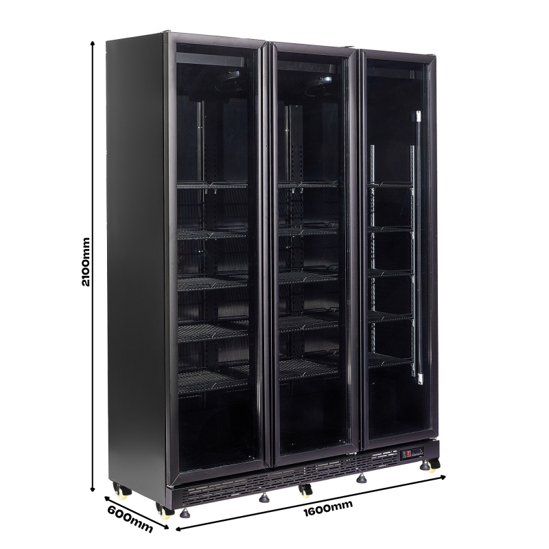 R&eacute;frig&eacute;rateur 3 portes en verre noir nap-1200 ht - avec porte chauffante - Combisteel - 7455.1925