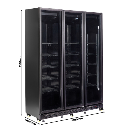 R&eacute;frig&eacute;rateur 3 portes en verre noir nap-1200 ht - avec porte chauffante - Combisteel - 7455.1925