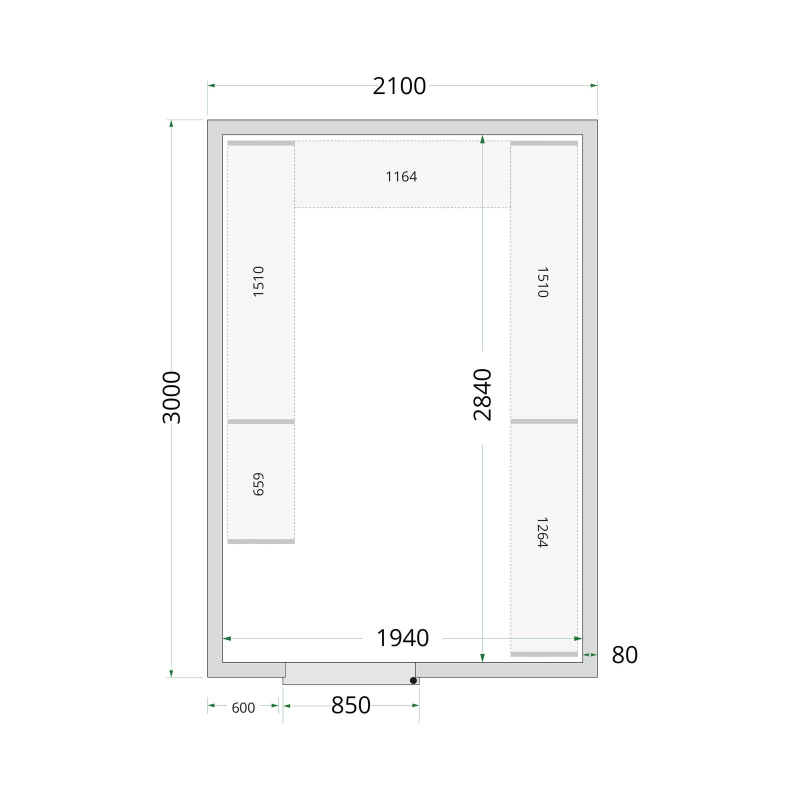 Panneaux de chambre froide 80 mm CR 210x300x220 WD - TEFCOLD - 51052