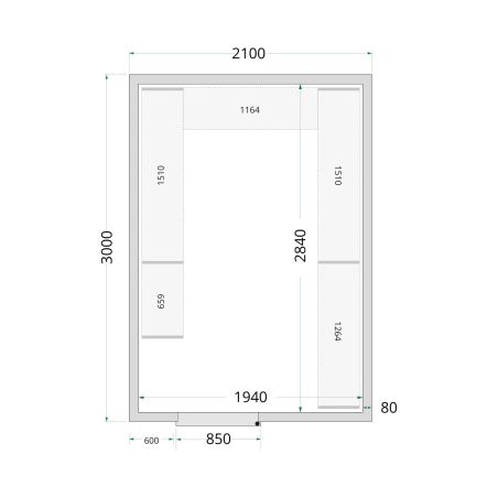 Panneaux de chambre froide 80 mm CR 210x300x220 WD - TEFCOLD - 51052