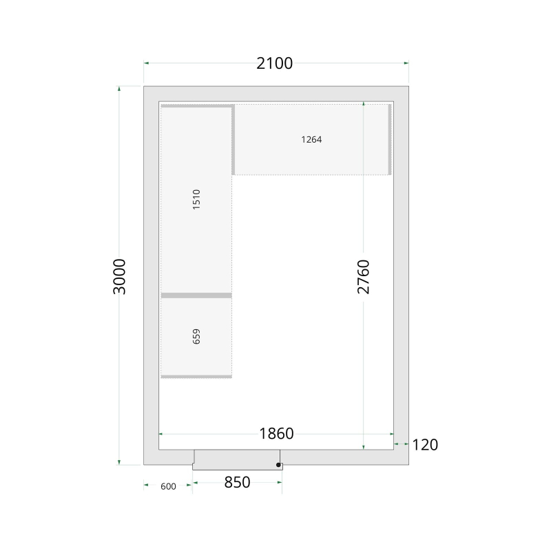 Panneaux de chambre cong&eacute;lation 120 mm - porte de 850 mm CR 210x300x220 WD - TEFCOLD - 51054