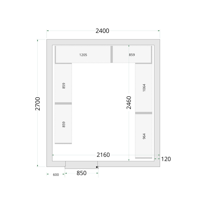 Panneaux de chambre cong&eacute;lation 120 mm - porte de 850 mm CR 240x270x220 WD - TEFCOLD - 51055