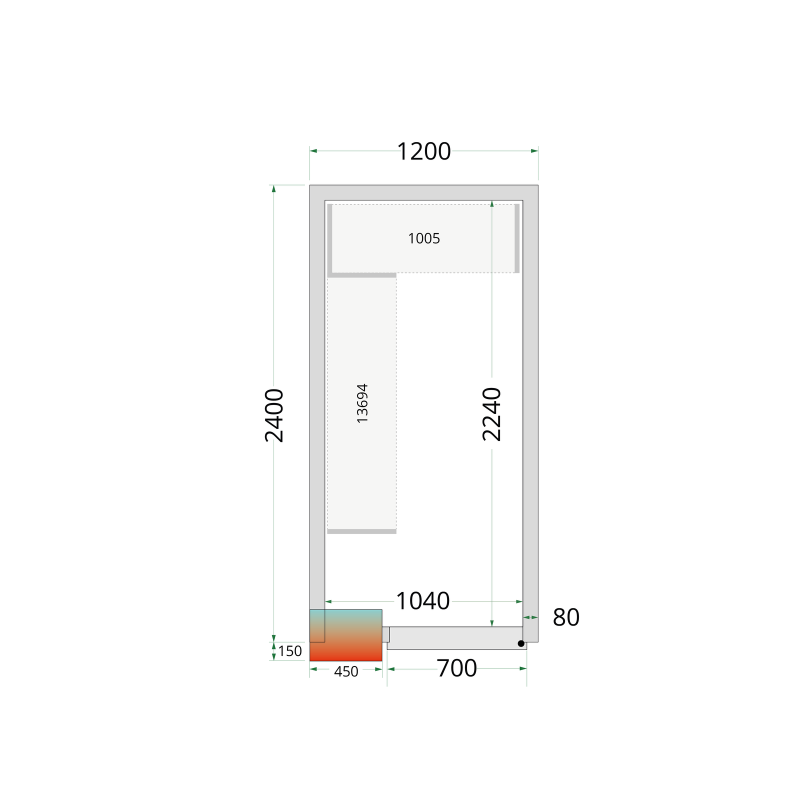 Koelcelpanelen 80 mm - zonder vloer CR 120x240x212 NF - TEFCOLD - 44038