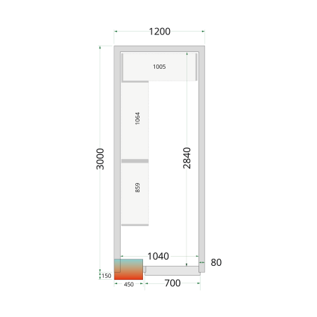 Panneaux de chambre froide 80 mm - sans plancher CR 120x300x212 NF - TEFCOLD - 44042