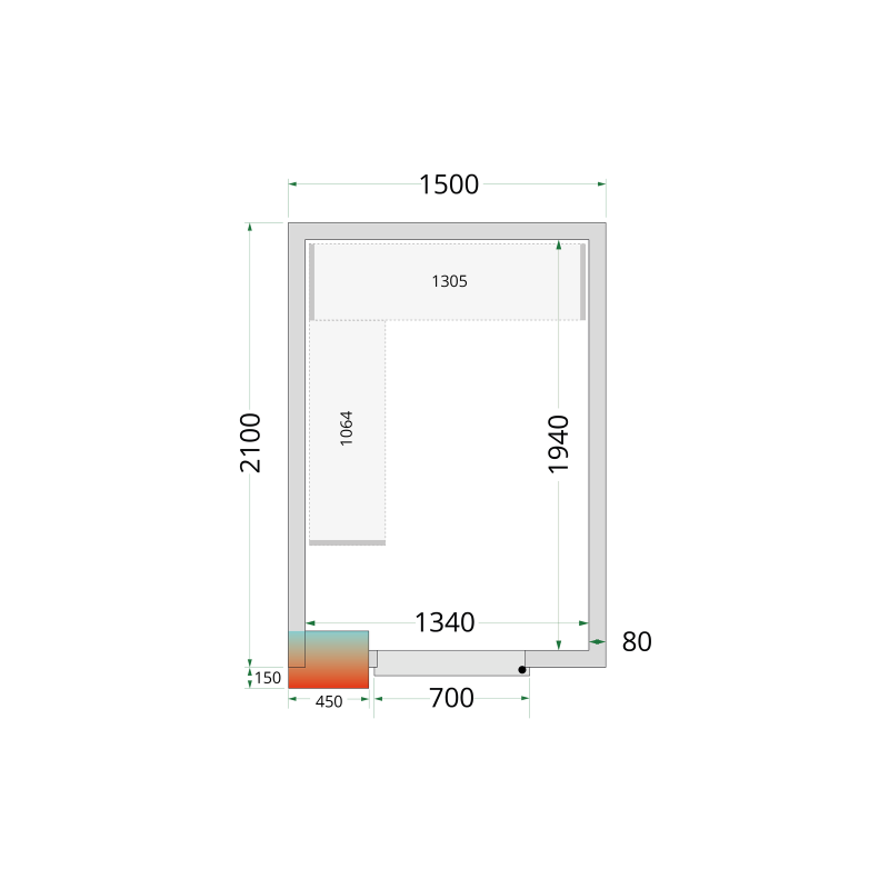 Panneaux de chambre froide 80 mm - sans plancher CR 150x210x212 NF - TEFCOLD - 44064