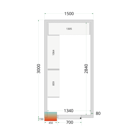 Panneaux de chambre froide 80 mm - sans plancher CR 150x300x212 NF - TEFCOLD - 44071