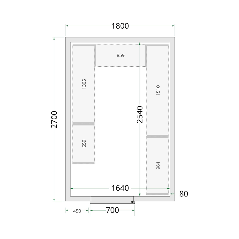 Panneaux de chambre froide 80 mm CR 180x270x220 - TEFCOLD - 44078