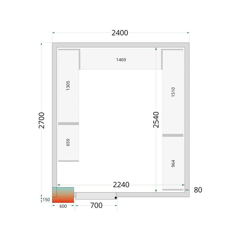 Koelcelpanelen 80 mm - zonder vloer CR 240x270x212 NF - TEFCOLD - 44090