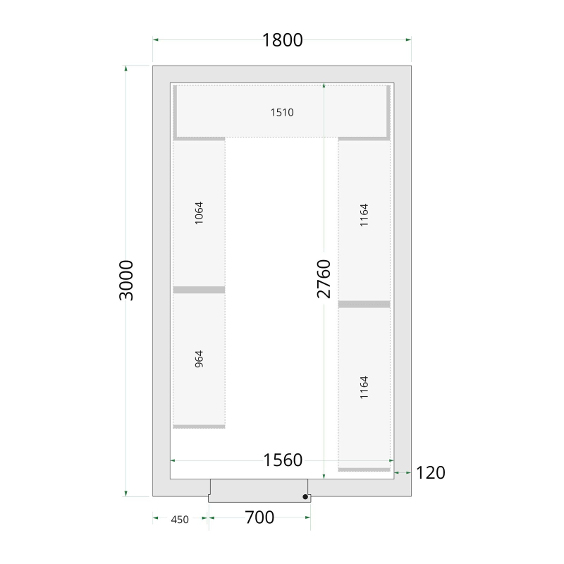 Panelen voor vriescel 120 mm CR 180x300x220 - TEFCOLD - 44151