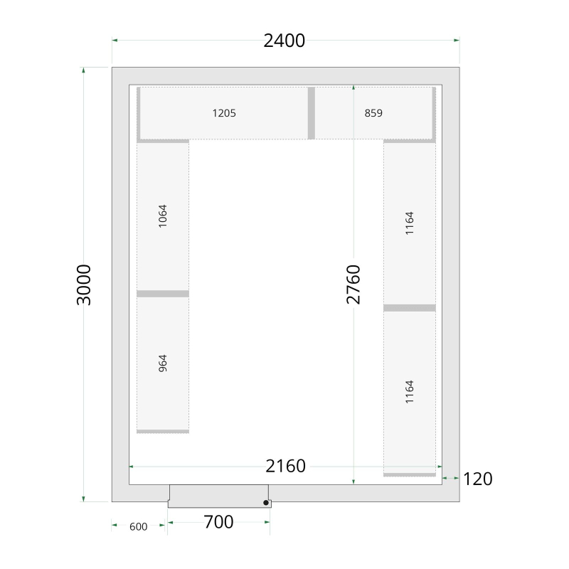 Panneaux de chambre cong&eacute;lation 120 mm CR 240x300x220 - TEFCOLD - 44158