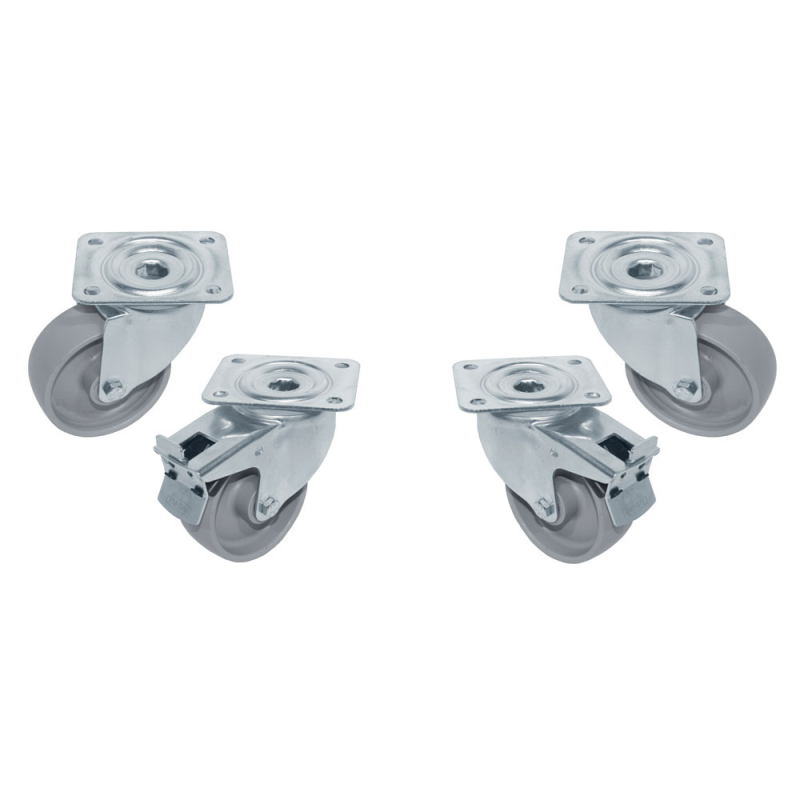 Kit 4 Wielen RVS voor tafels, zwenkend, 2x met remmen - Diamond - RTG4-P9H
