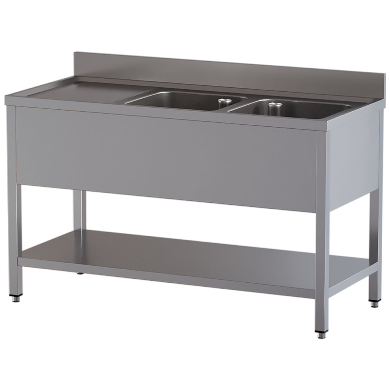 Spoeltafel 2 bakken en 1 uitloop links, met onderblad - Diamond - L1821/D-SS6