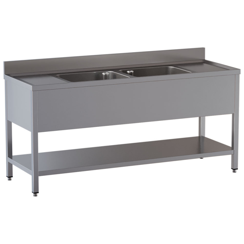 Spoeltafel 2 bakken en 2 afdruipplaten, met onderblad - Diamond - L2221/D-SX8