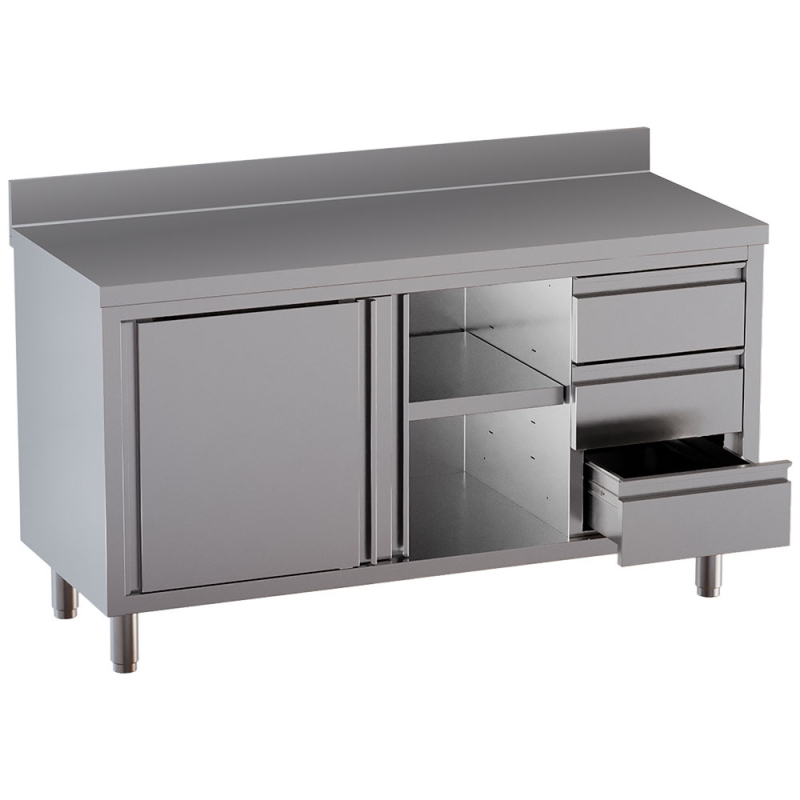 Tafel op kast 2 schuifdeuren, 3 laden, met achterkant opstaande rand - Diamond - TA207CDD-SA3