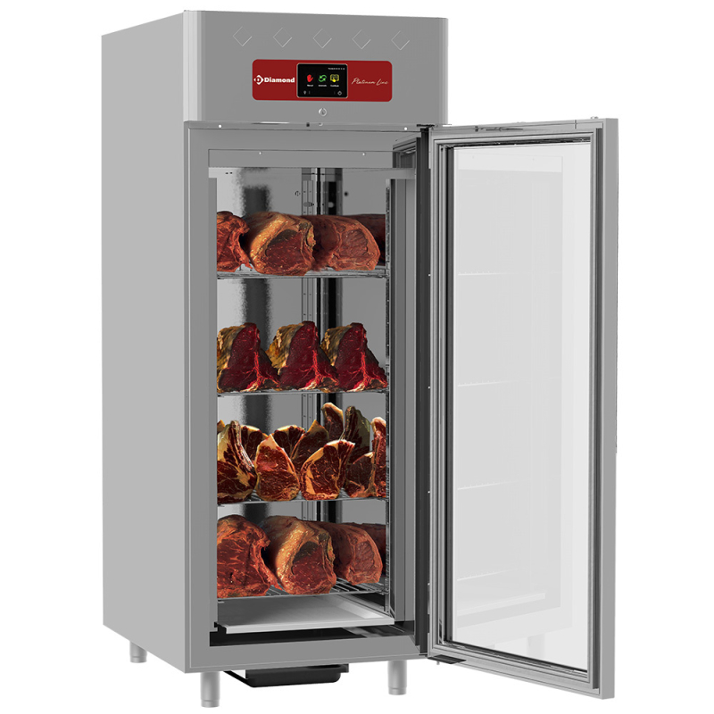 Gekoelde rijpingskast voor vlees 850 L, ventilatie, 1 glazen deur, 20xGN 2/1 - Diamond - AL4S/FGC