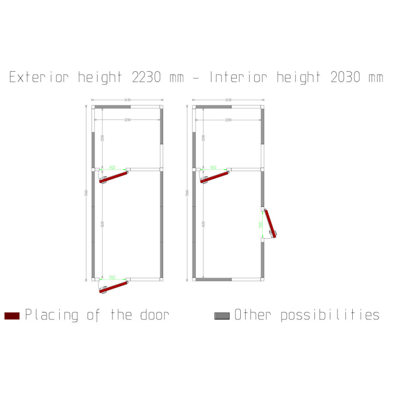 Koude kamer combi ISO 100, afm.int. 2230 x 3630 & 2230 x 2030 xh 2230 mm (18,05 + 10,09 m&sup3;) - Diamond - C3010/XBF-COMBI