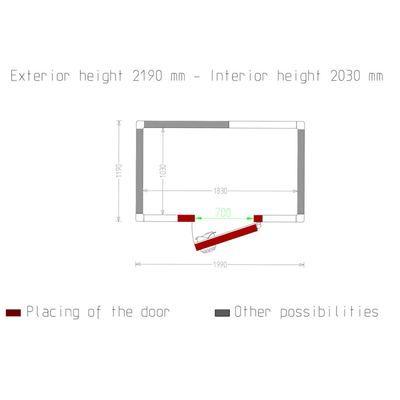 Koude kamer ISO 80, interne afm. 1830 x 1030 xh 2030 mm (3,83 m&sup3;) - Diamond - C37B/BF