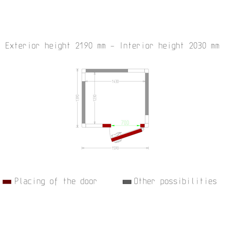 Koude kamer ISO 80, afm. binnenin 1430 x 1230 xh 2030 mm (3,57 m&sup3;) - Diamond - C40B/BF