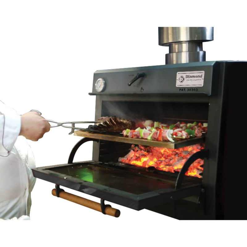 Barbecue-oven op houtskool, GN 2/1 + GN1/1 (120 Kg/h)/Zwart - Diamond - CBQ-120/BK