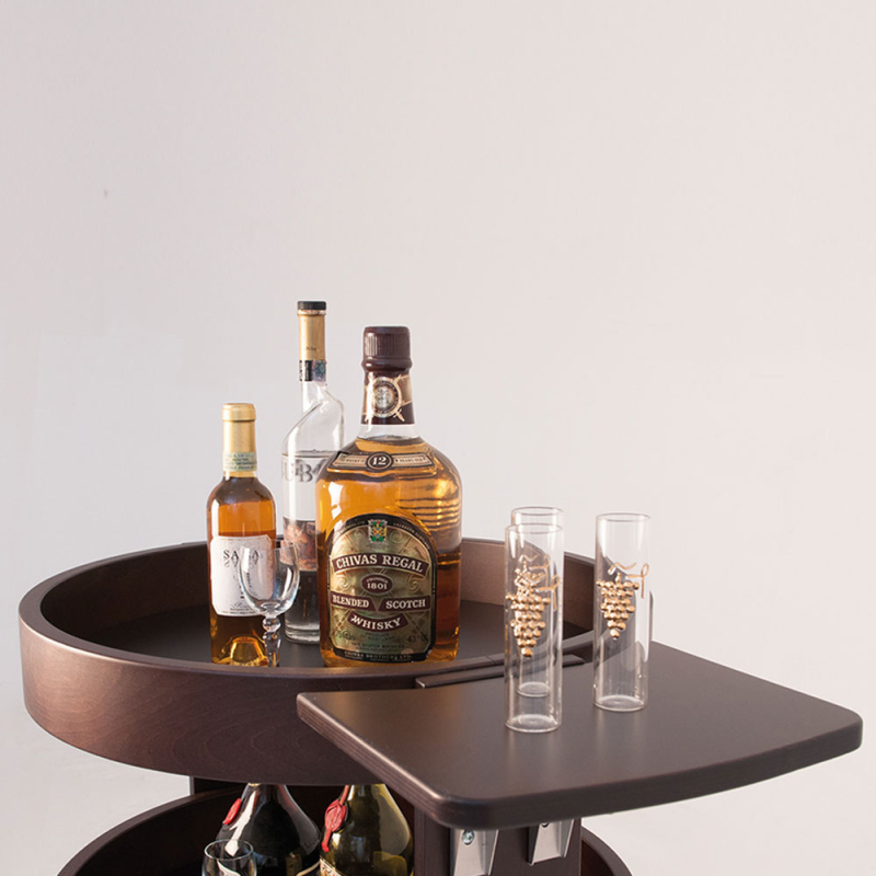 Ronde serveerwagen voor flessen, 3 niveaus hout "weng&eacute;" - Diamond - CRL/3W