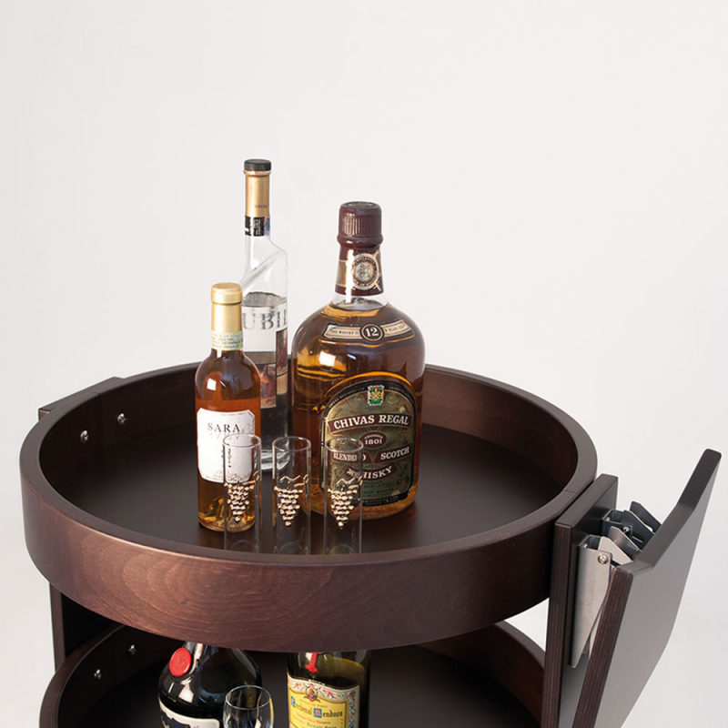 Ronde serveerwagen voor flessen, 3 niveaus hout "weng&eacute;" - Diamond - CRL/3W