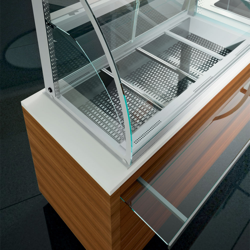 Element bak en vitrine 3 niveaus open (met gordijn), gekoeld, ventilatie, 5x GN 1/1 (zonder luchtdichte unit) - Diamond