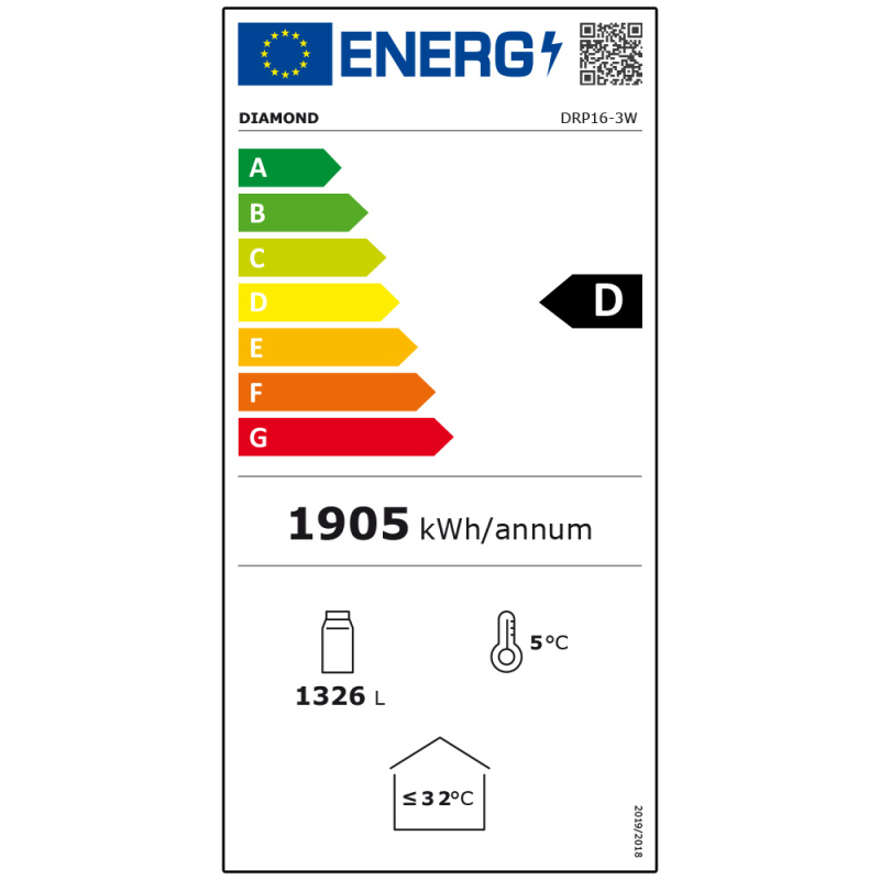 Gekoelde vitrine positief 1455 liter, 3 pendeldeurenWIT - Diamond - DRP16-3W