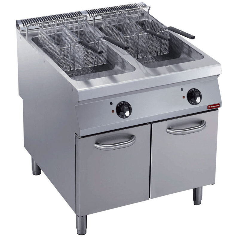 Elektrische 2-vaten friteuse "Y" 23 liter, externe branders, in kast gemonteerd - Diamond E22/F46A8-S