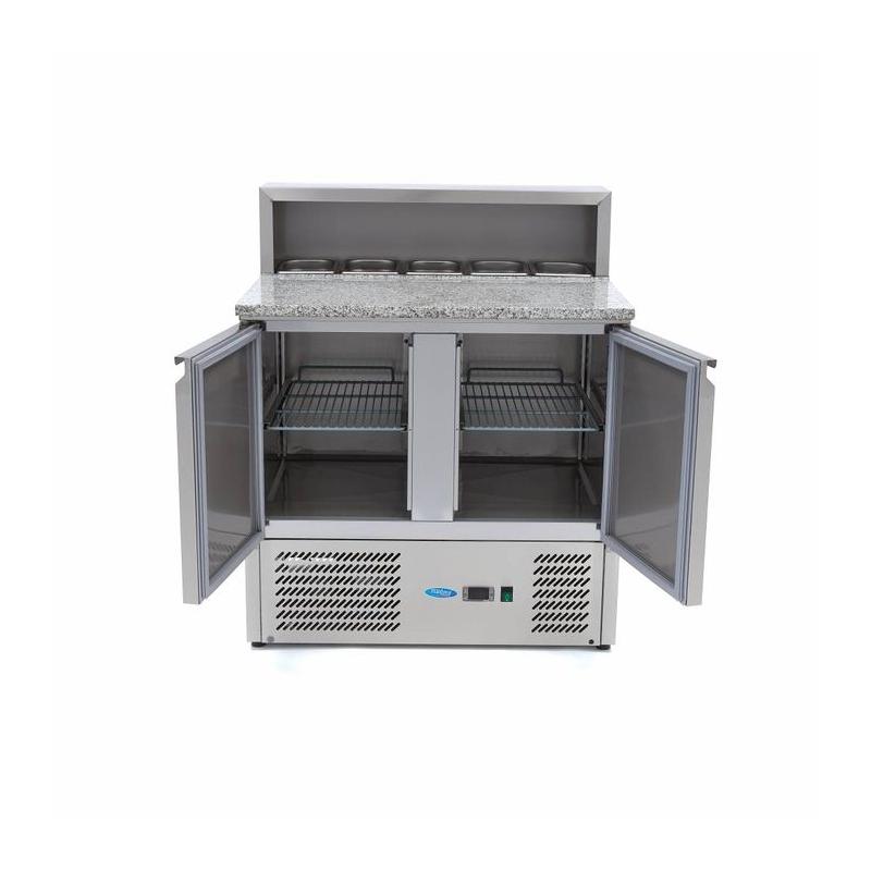 Pizzabereidingstafel 90 cm, 2 deuren, 5 x GN 1/6, roestvrij stalen deksel - Maxima - 09400200