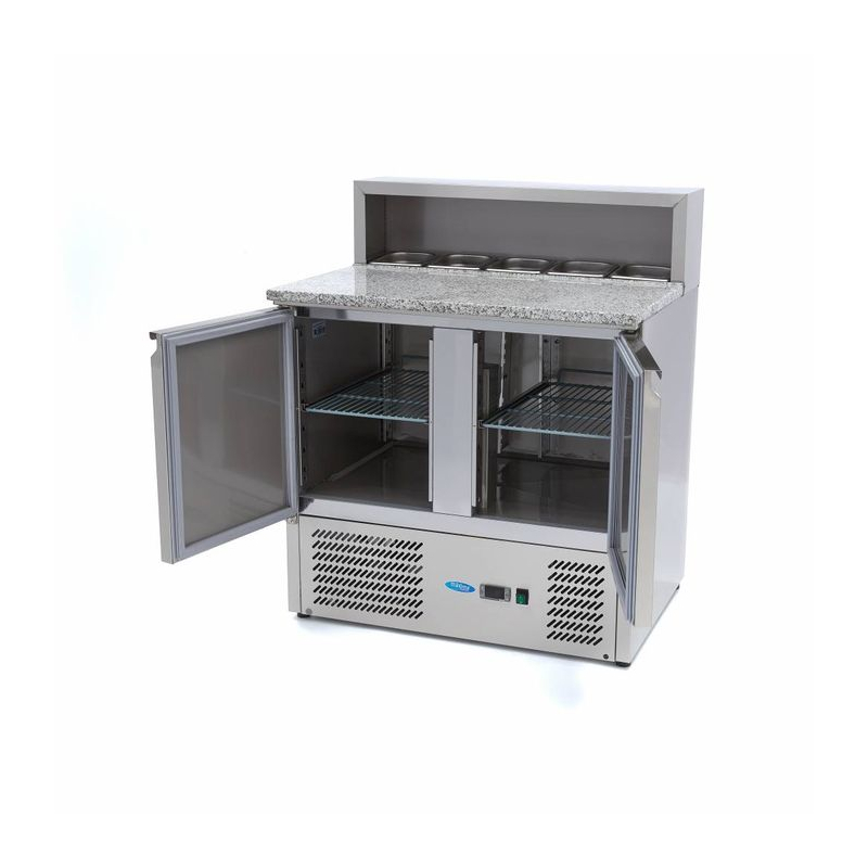 Pizzabereidingstafel 90 cm, 2 deuren, 5 x GN 1/6, roestvrij stalen deksel - Maxima - 09400200