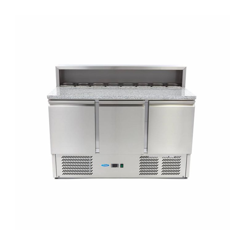 Pizzabereidingstafel 137 cm, 3 deuren, 8 x GN 1/6, roestvrij staal deksel - Maxima - 09400205