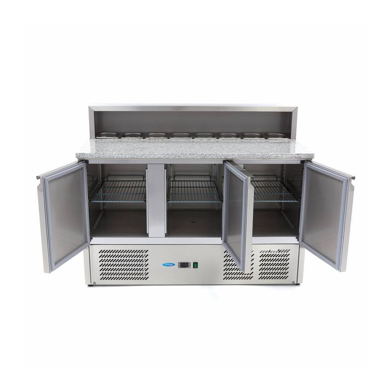 Pizzabereidingstafel 137 cm, 3 deuren, 8 x GN 1/6, roestvrij staal deksel - Maxima - 09400205