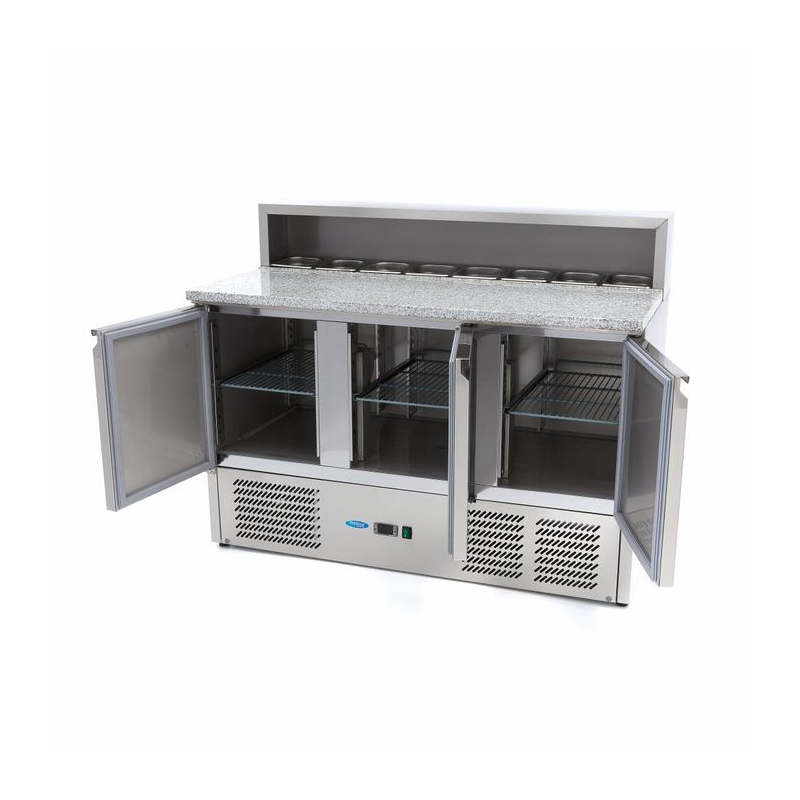 Pizzabereidingstafel 137 cm, 3 deuren, 8 x GN 1/6, roestvrij staal deksel - Maxima - 09400205