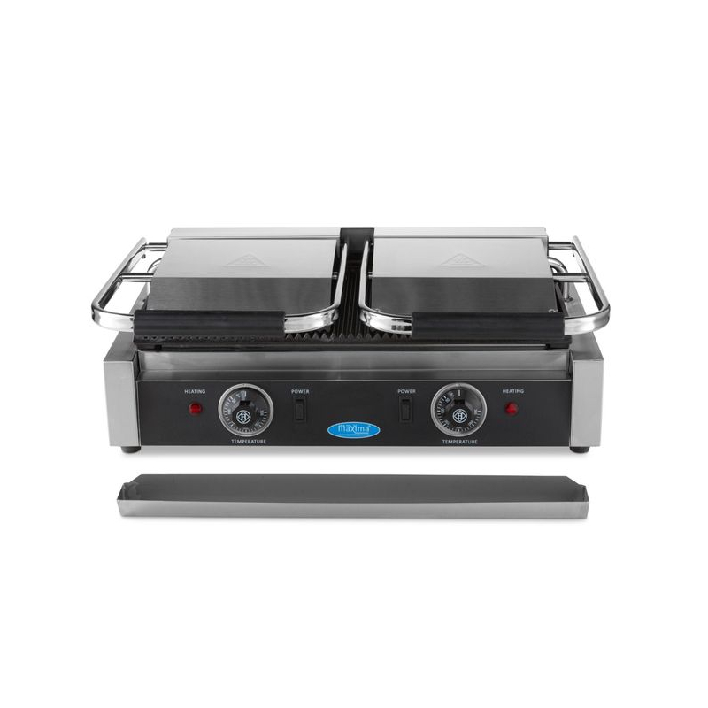 Contactgrill - gegroefd - dubbele grillplaat - 2 x 22 cm - Maxima - 09300435