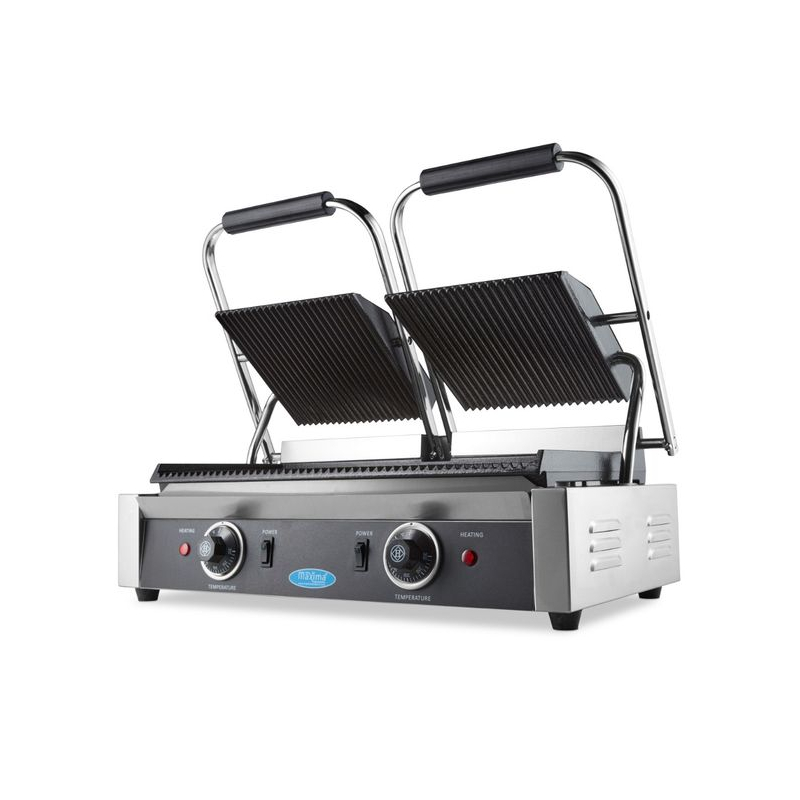 Contactgrill - gegroefd - dubbele grillplaat - 2 x 22 cm - Maxima - 09300435