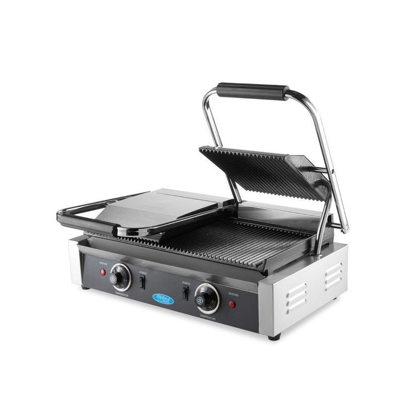 Contactgrill - gegroefd - dubbele grillplaat - 2 x 22 cm - Maxima - 09300435