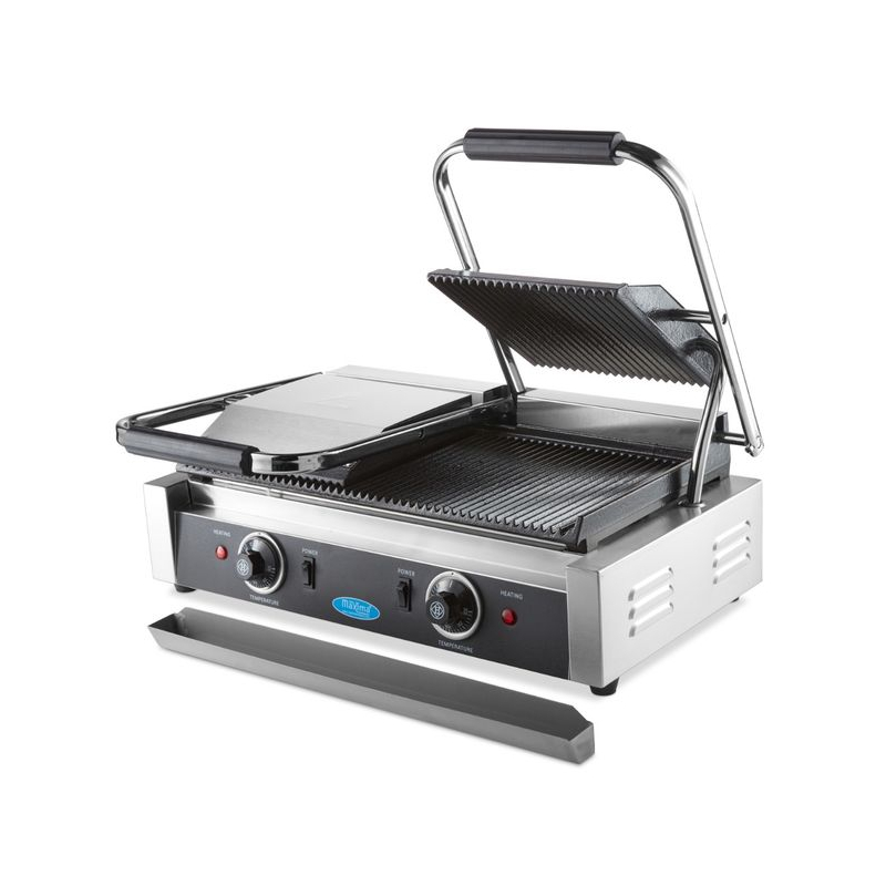 Contactgrill - gegroefd - dubbele grillplaat - 2 x 22 cm - Maxima - 09300435