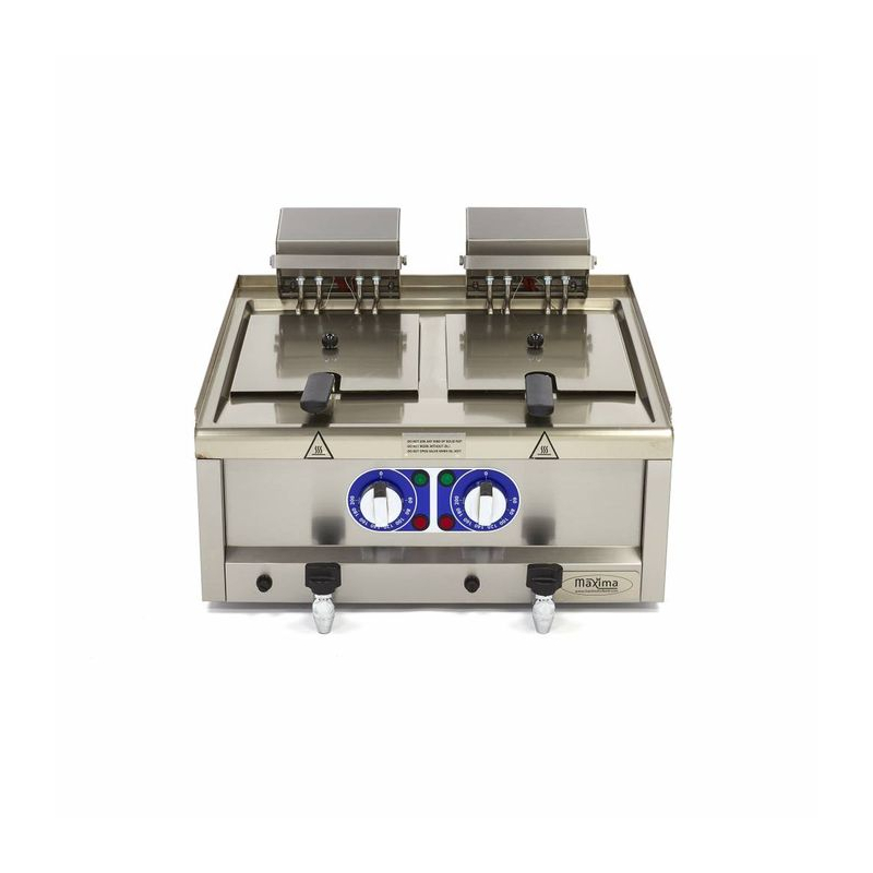 Friteuse - 2 x 10 L - 2 manden - met afvoerkraan - 400V - Maxima - 09391650